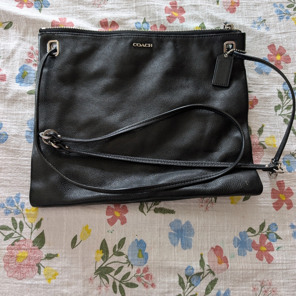 Coach Black Pebbled Leather Slim Crossbody with Silver Hardware